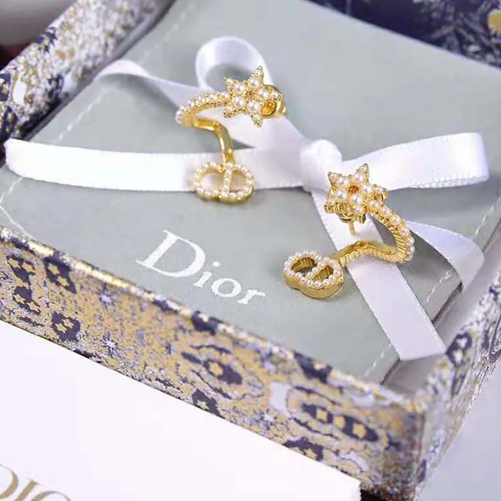 Dior Clair D Lune Earrings Gold-Finish Metal and White Resin Pearls for Women