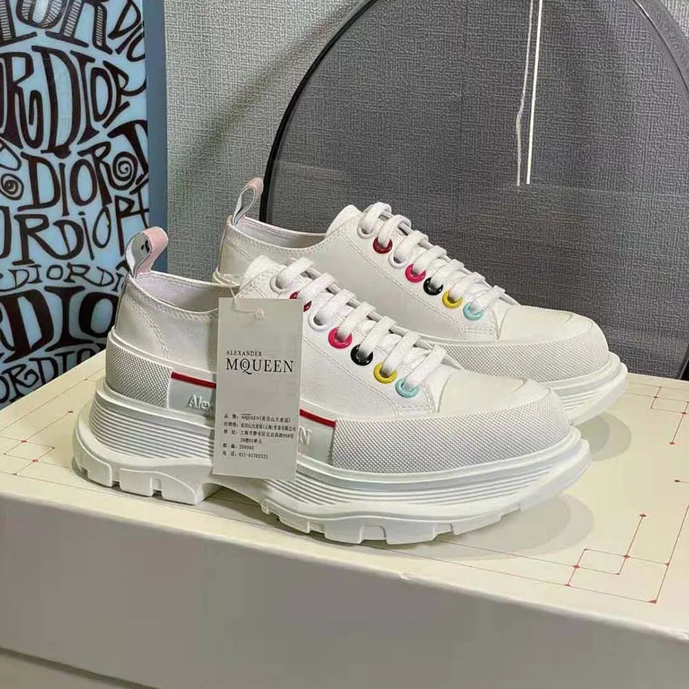 Alexander Mcqueen White Canvas Tread Slick Lace Up for Women Alexander Mcqueen White Canvas Tread Slick Lace Up for Women
