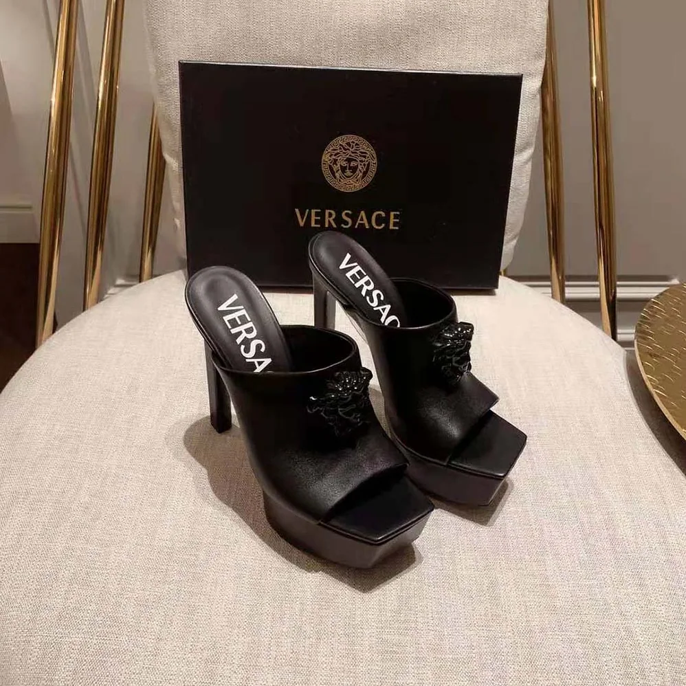 Versace La Medusa Platform Mules in 105mm Heel Hight for Women in Black