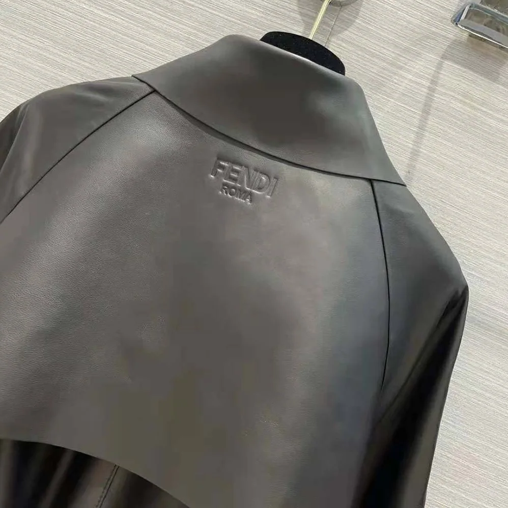 Fendi Black Waxed Leather Jacket for Women