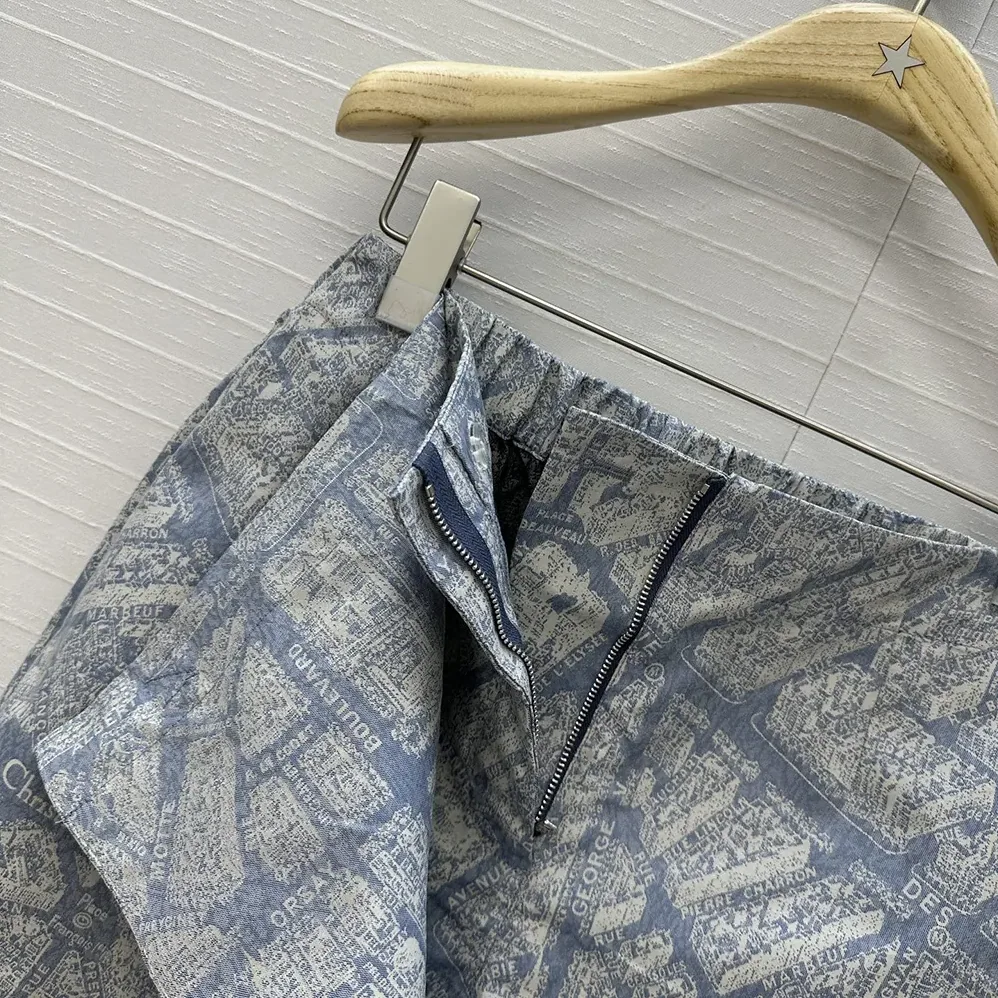 Dior Skort White and Chambray Blue Jacquard Technical Taffeta with Plan de Paris Motif for Women Dior Skort White and Chambray Blue Jacquard Technical Taffeta with Plan de Paris Motif for Women
