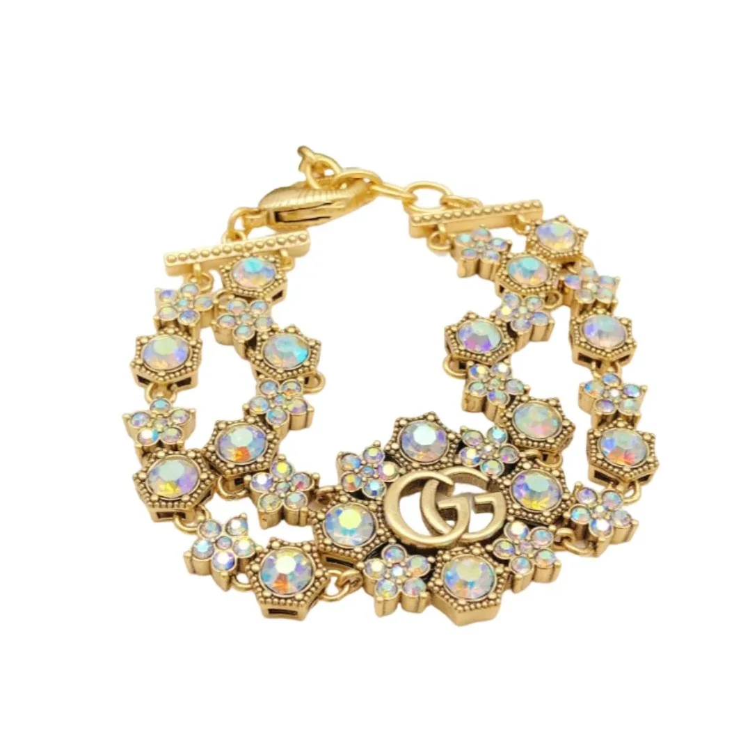 Gucci Rhinestone Flower Bracelet Gold