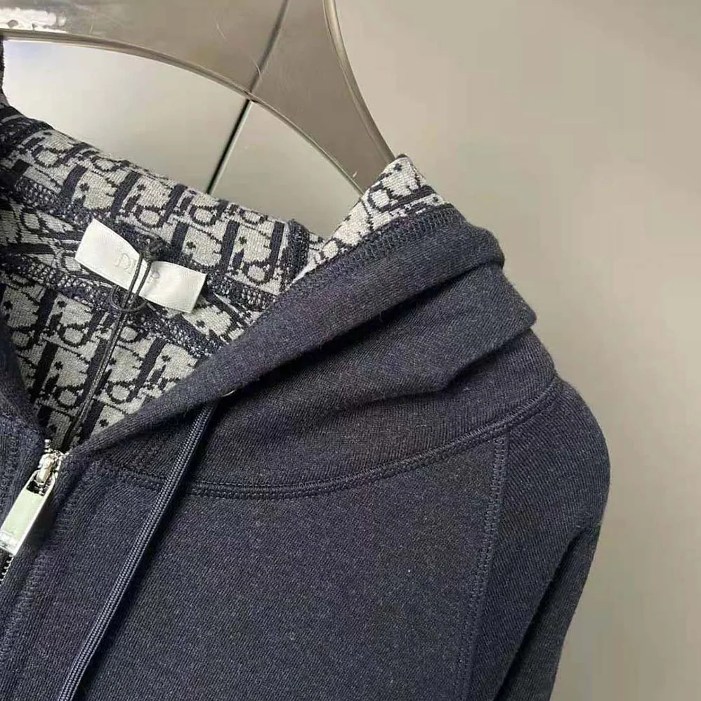 Dior Track Jacket Navy Blue Cotton Knit and Cashmere for Women