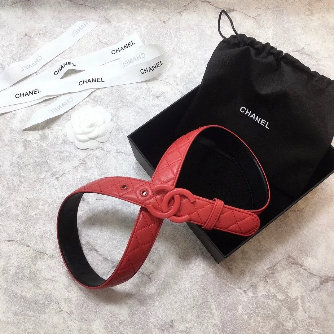 Chanel Quilted Belt with Double C Buckle in Red with Red Hardware Chanel Quilted Belt with Double C Buckle in Red with Red Hardware