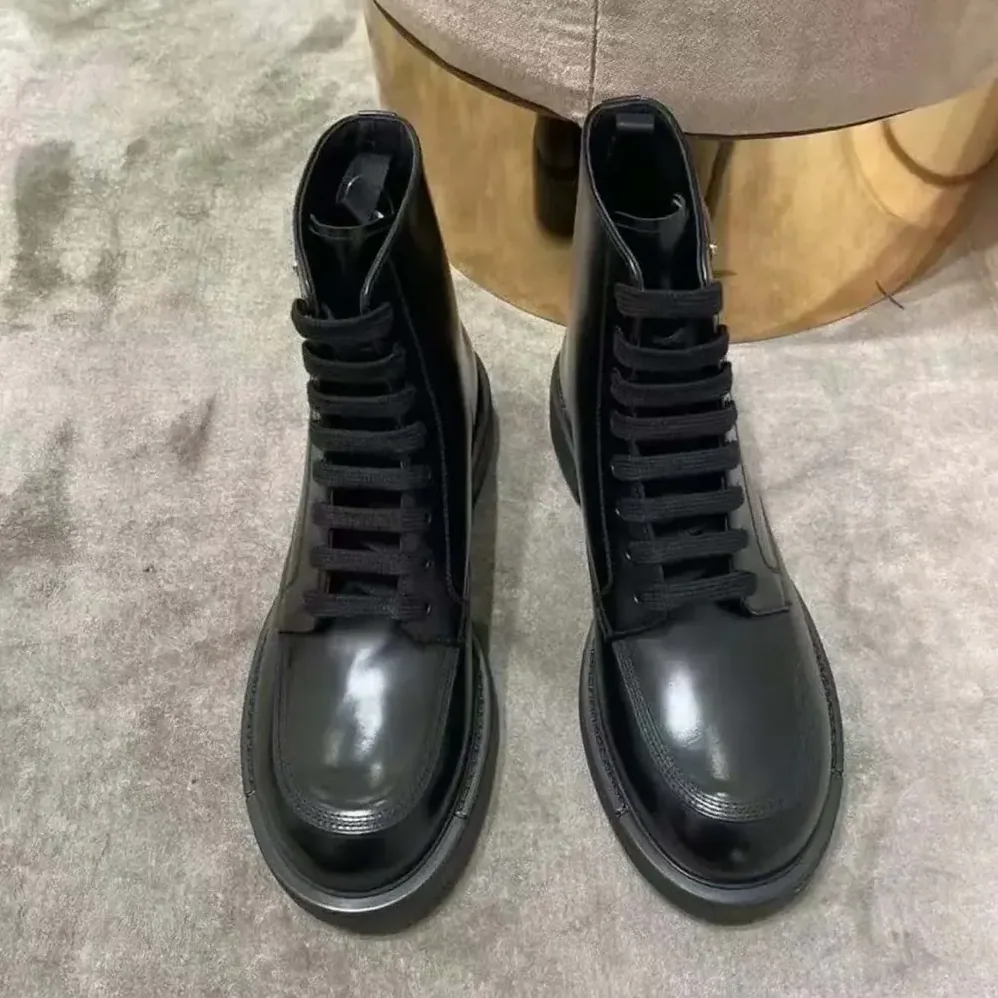Prada Brushed Leather Combat Boots for Unisex in Black