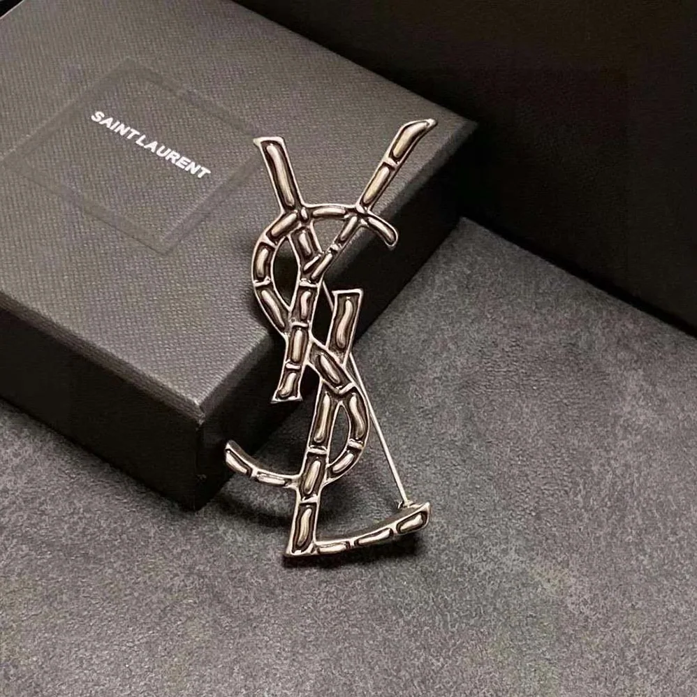 Saint Laurent YSL Opyum YSL Crocodile Brooch in Silver Brass for Women