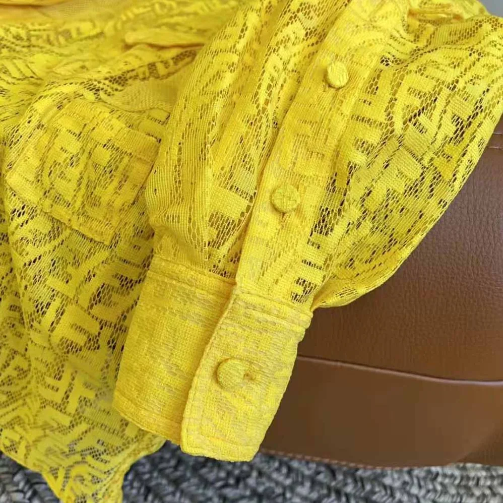 Fendi Yellow Lace Oversized Shirt Dress for Women