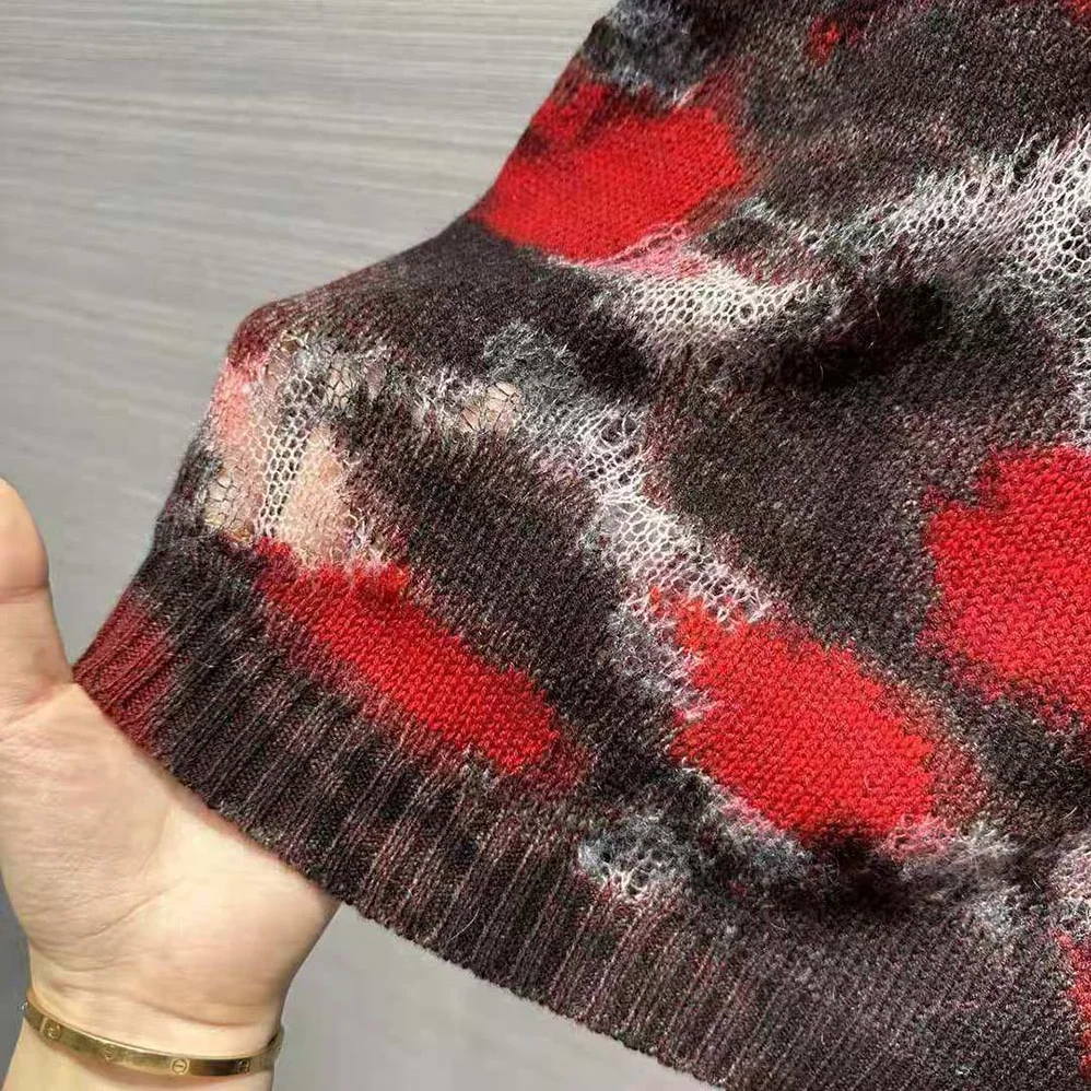 Dior Sweater Red Multicolor Technical Cashmere Mohair and Wool Knit with Dior Roses Motif for Men Dior Sweater Red Multicolor Technical Cashmere Mohair and Wool Knit with Dior Roses Motif for Men