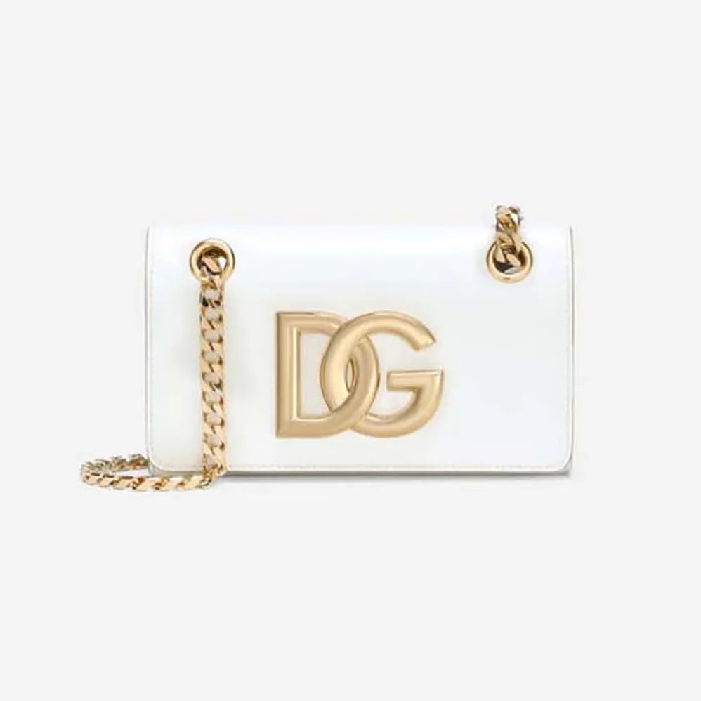 Dolce Gabbana D&G Polished Calfskin 3.5 Phone Bag for Women in White Dolce Gabbana D&G Polished Calfskin 3.5 Phone Bag for Women in White