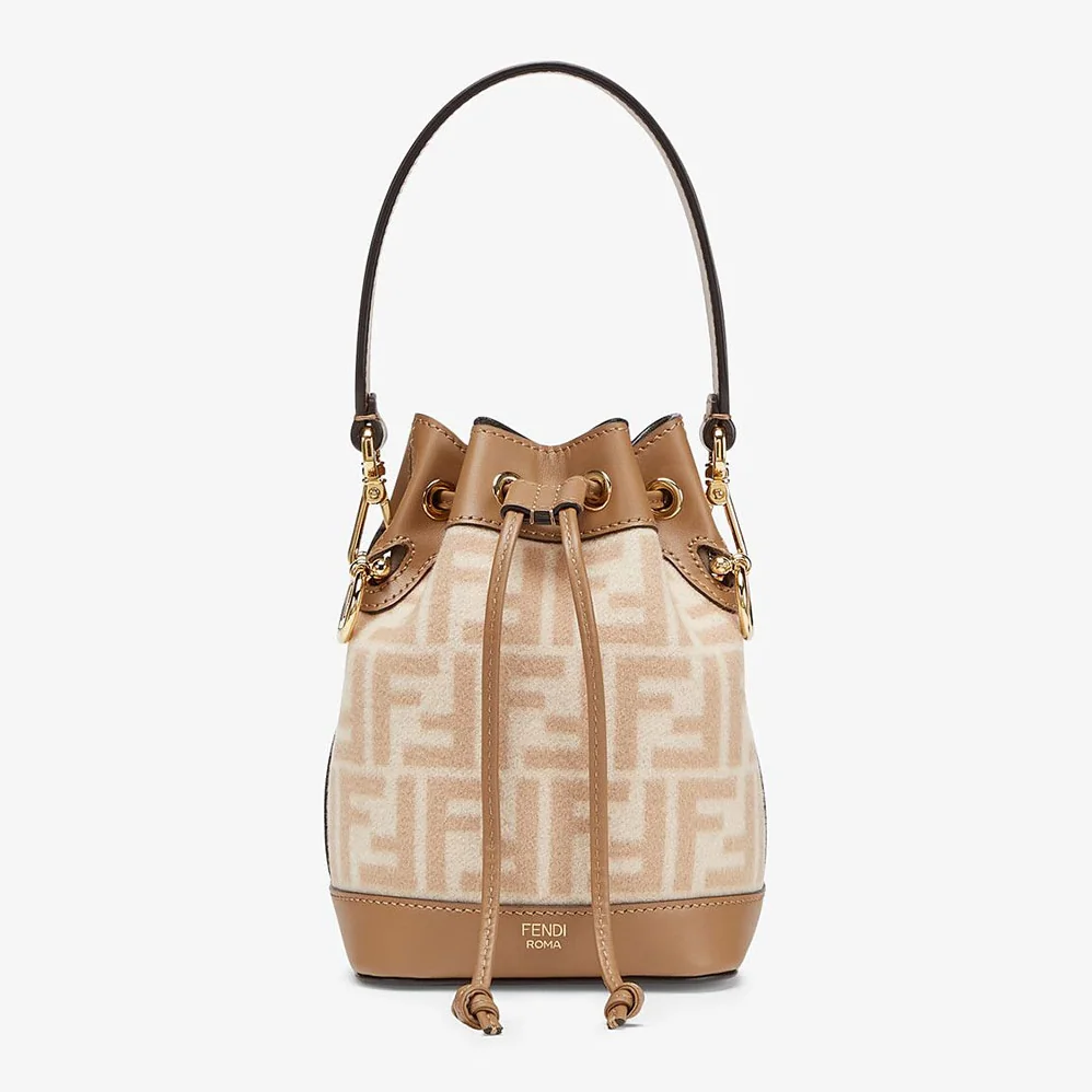 Fendi Small Mon Tresor FF Beige Wool Mini for Women in Bag