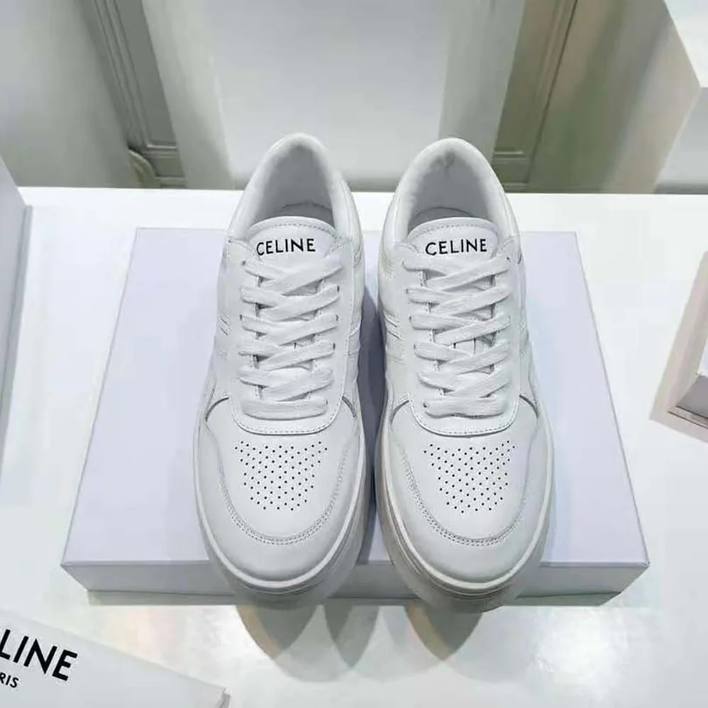 Celine Block Sneakers with Wedge Outsole in Calfskin for Women in White