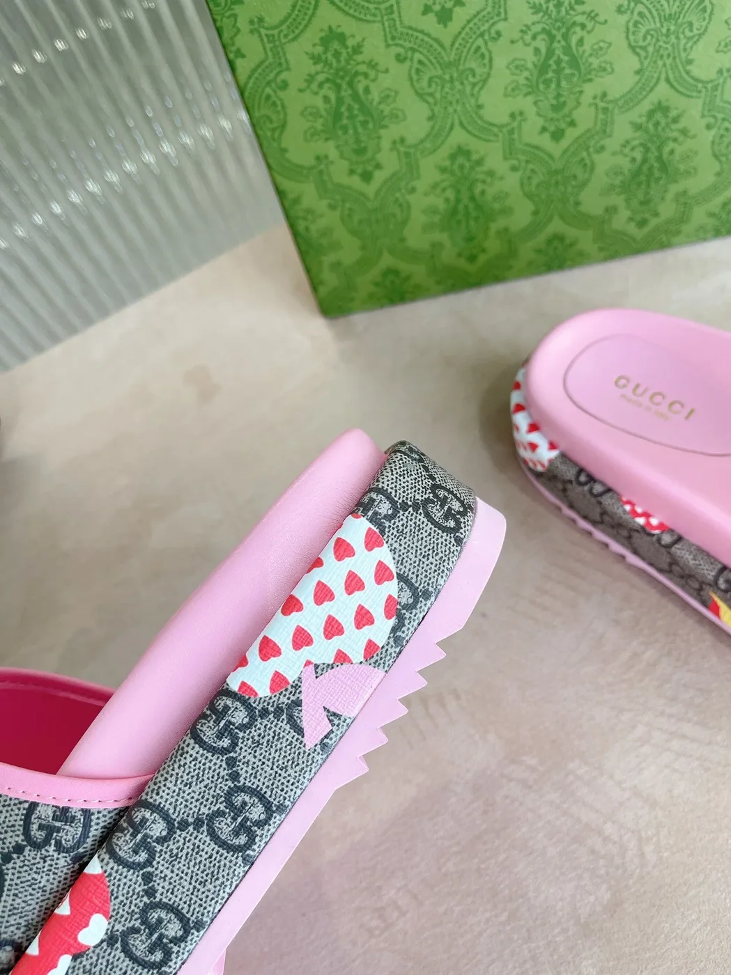 Gucci GG Blooms Supreme Floral Slide Sandal By Canvas Fabric Pink