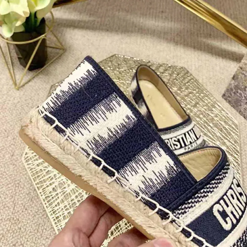Dior Granville Eespadrille Deep Blue D for Women in Stripes Embroidered Cotton Dior Granville Eespadrille Deep Blue D for Women in Stripes Embroidered Cotton