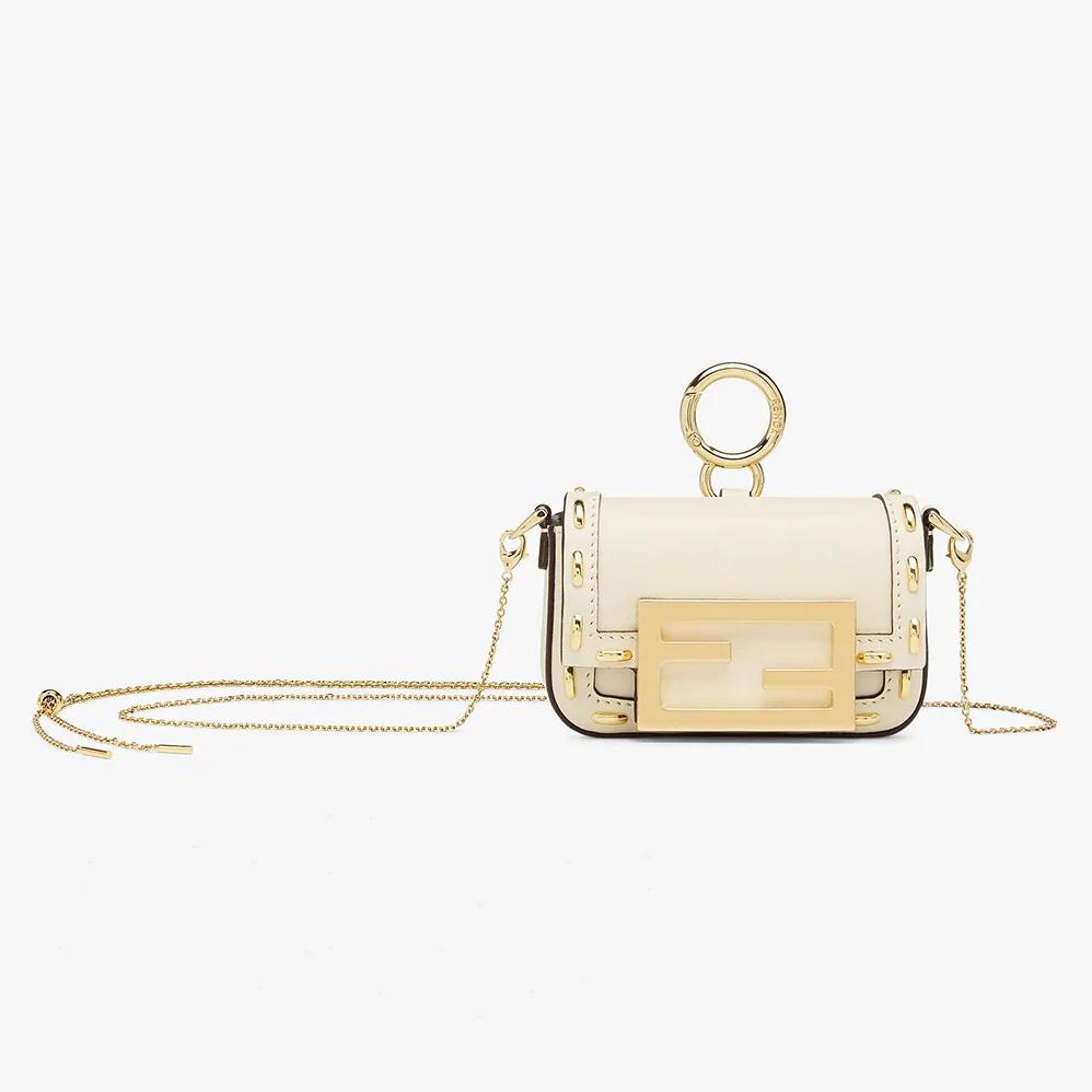 Fendi Nano Baguette White Nappa Leather Charm for Women
