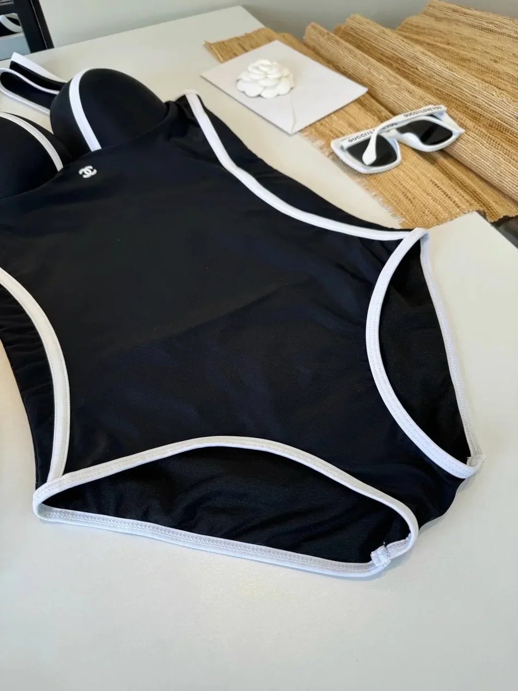 Chanel Contoured Interlocking CC One in Piece Swimsuit Black