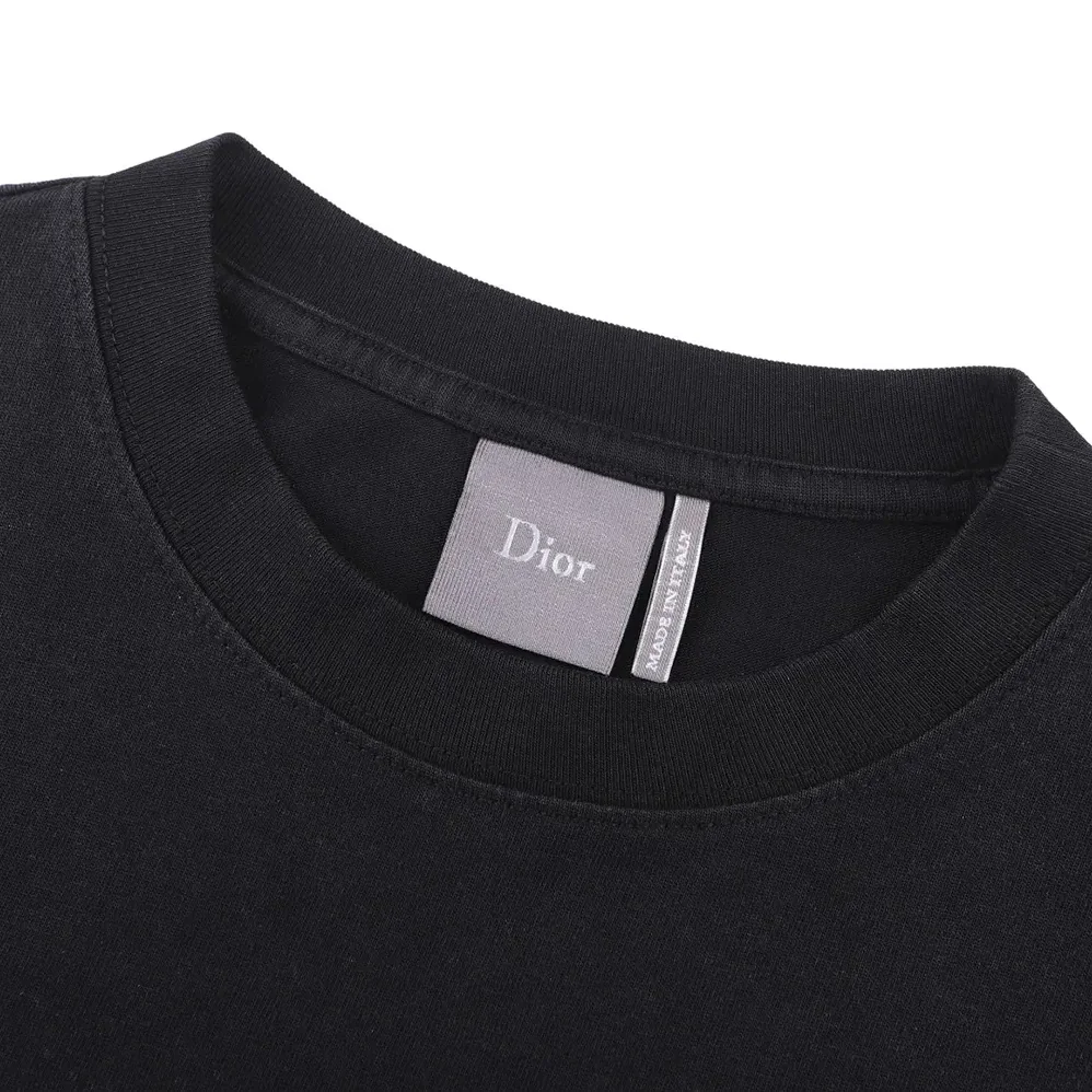 Dior T-Shirt with Embroidery Relaxed Fit Black and White Cotton Jersey for Women Dior T-Shirt with Embroidery Relaxed Fit Black and White Cotton Jersey for Women