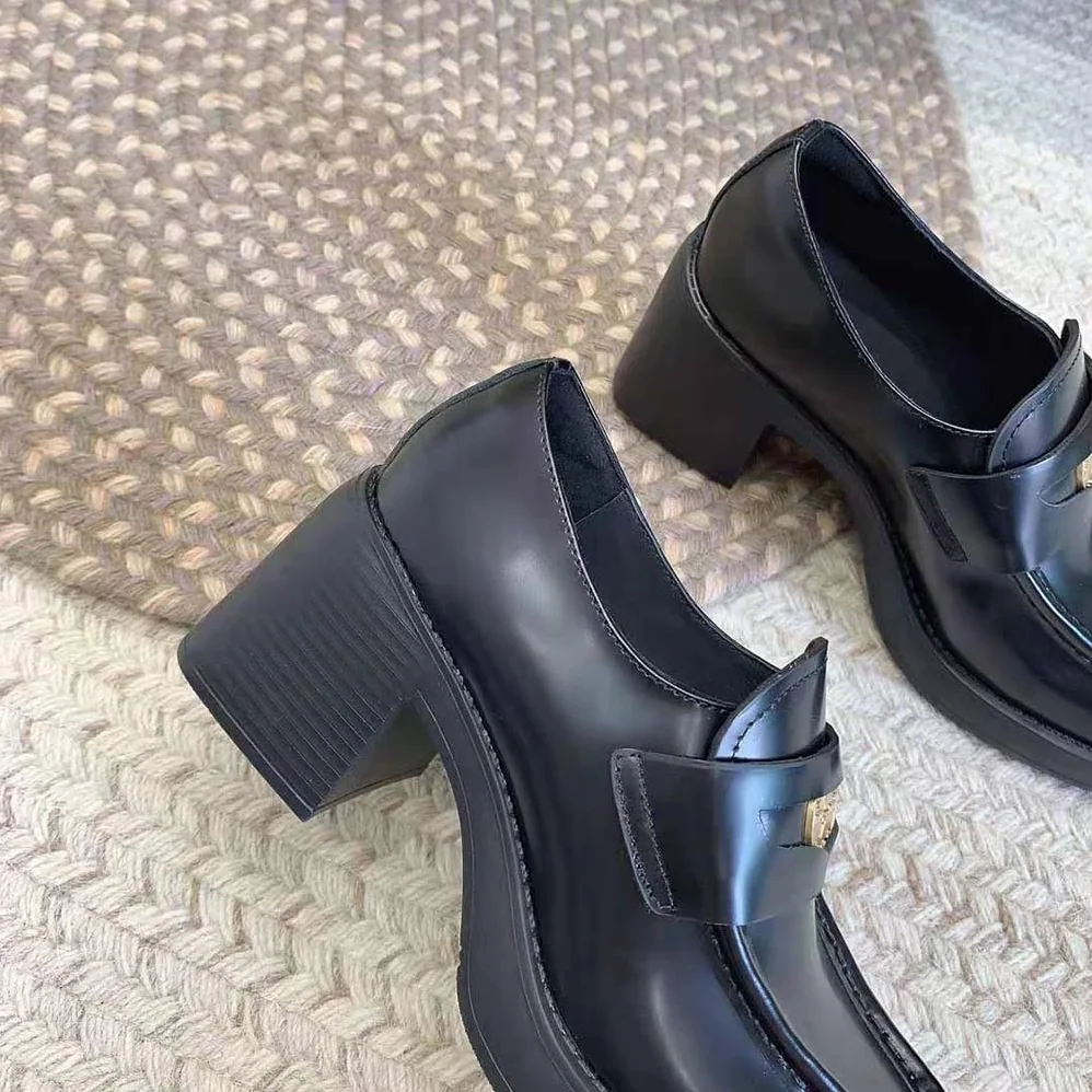 Miu Miu Leather Penny Loafers in 75mm Heel Height for Women in Black Miu Miu Leather Penny Loafers in 75mm Heel Height for Women in Black