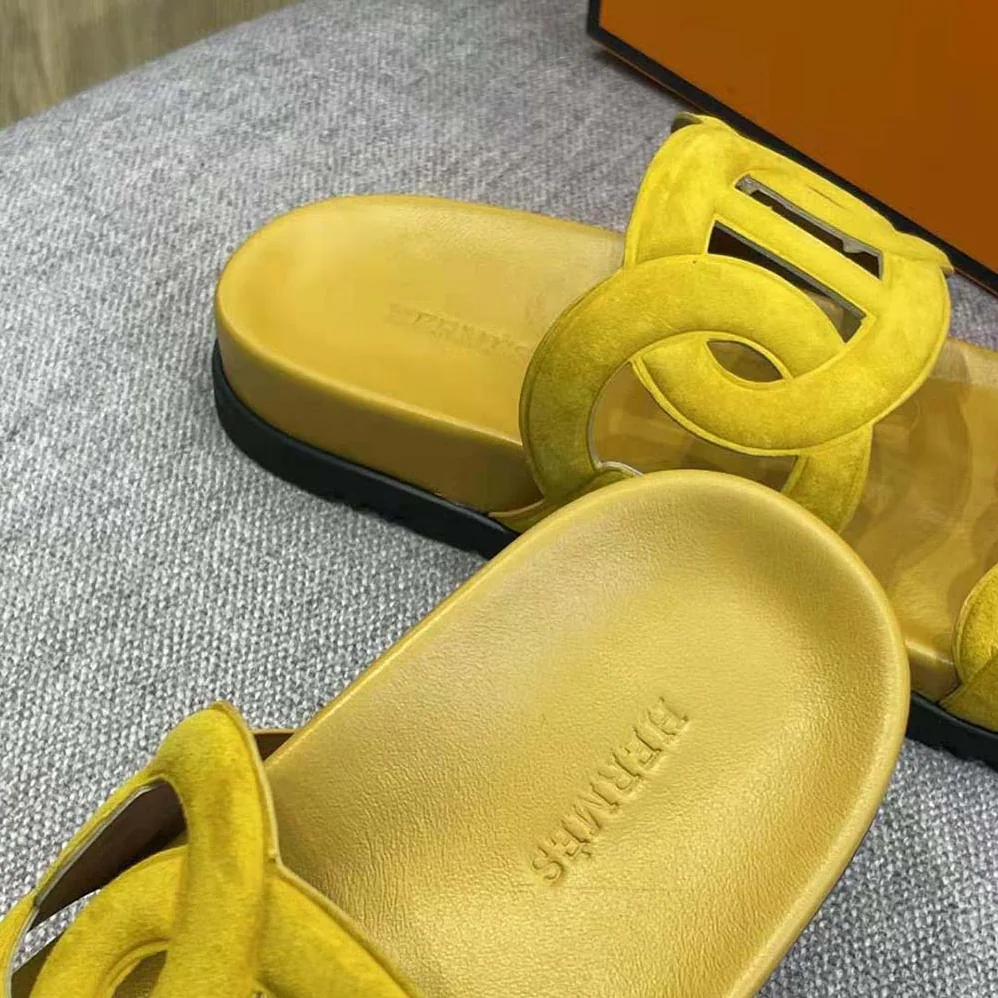 Hermes Extra Sandal in Suede Goatskin for Women in Yellow