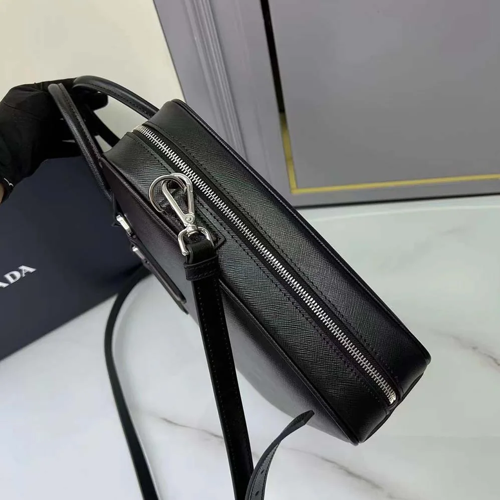 Prada Saffiano Leather Work Bag for Men in Black