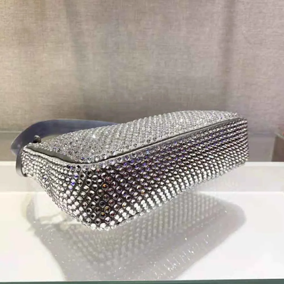 Prada Satin Mini-Bag with Artificial Crystals for Women in Silver