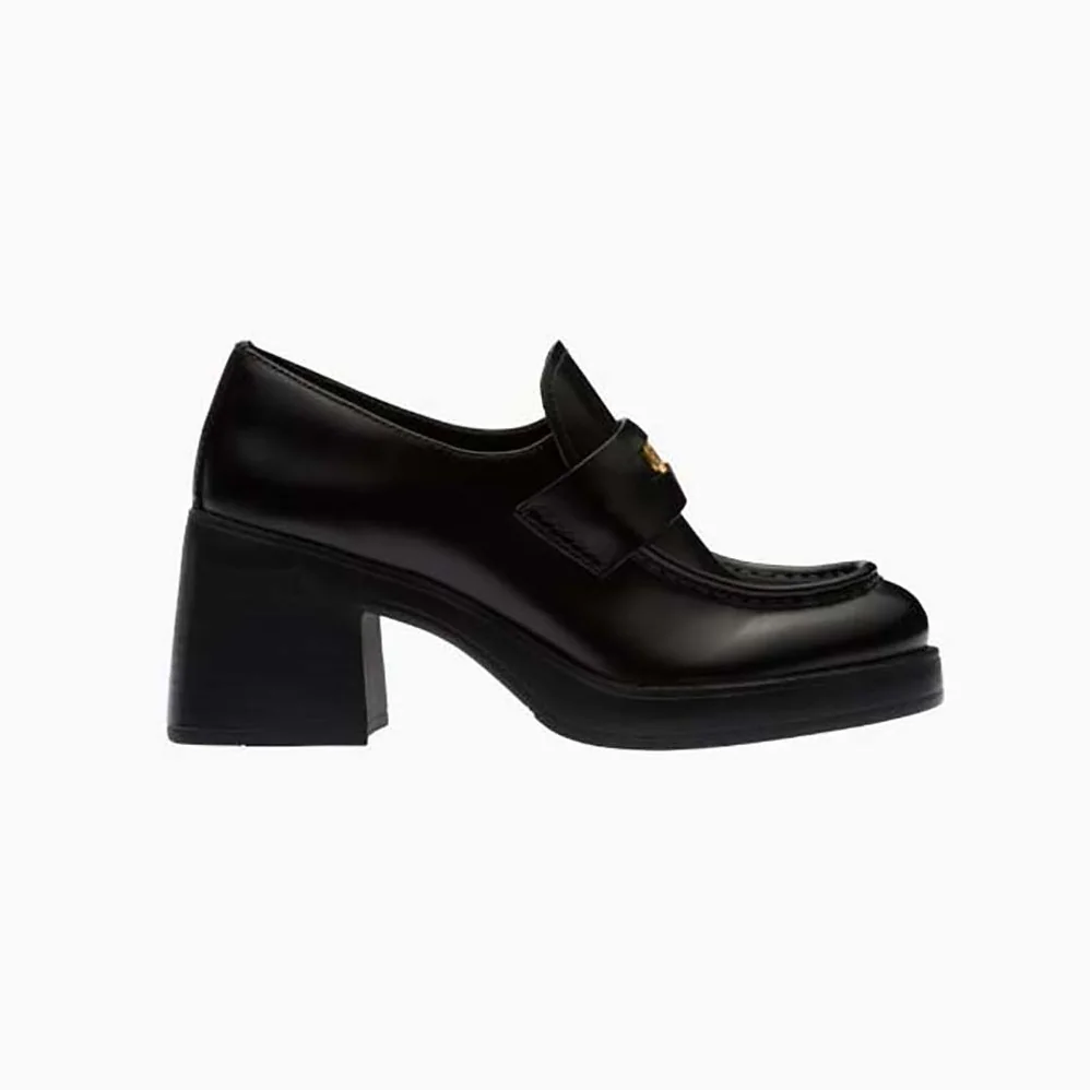 Miu Miu Leather Penny Loafers in 75mm Heel Height for Women in Black Miu Miu Leather Penny Loafers in 75mm Heel Height for Women in Black