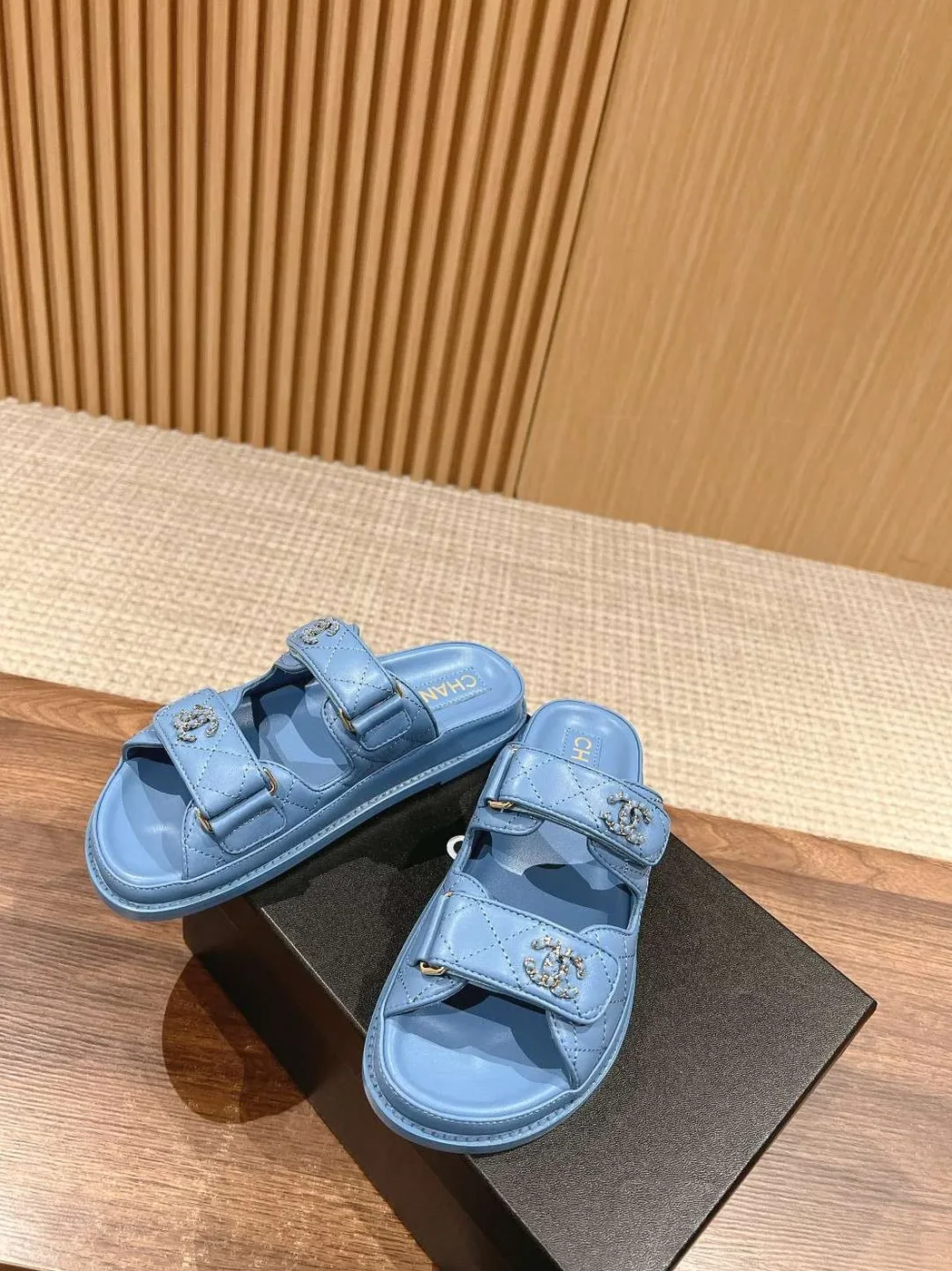 Chanel Sandals With Chanel Logo Blue Chanel Sandals With Chanel Logo Blue