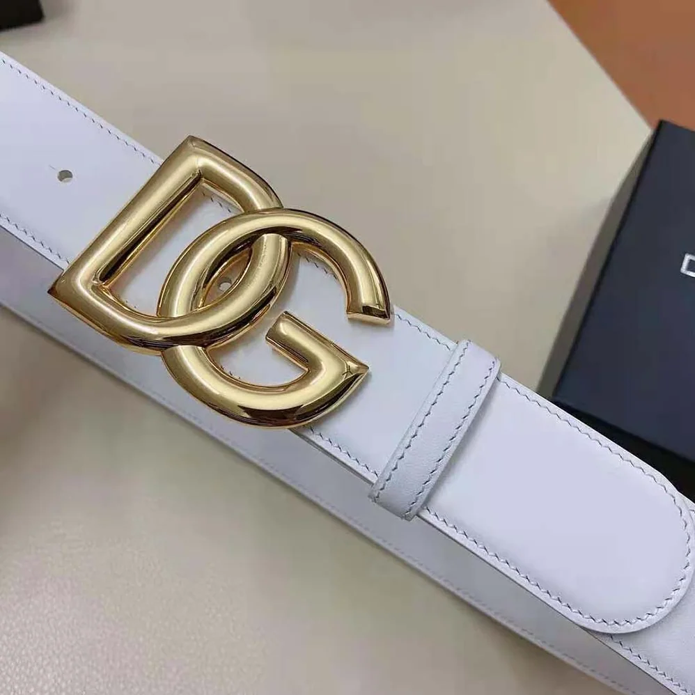 Dolce Gabbana D&G Calfskin Belt with DG Logo for Women in White Dolce Gabbana D&G Calfskin Belt with DG Logo for Women in White