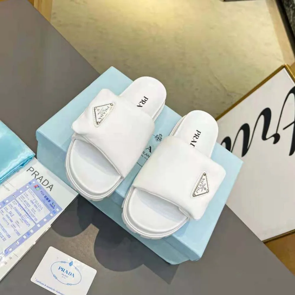 Prada Soft Padded Nappa Leather Slides for Women in White