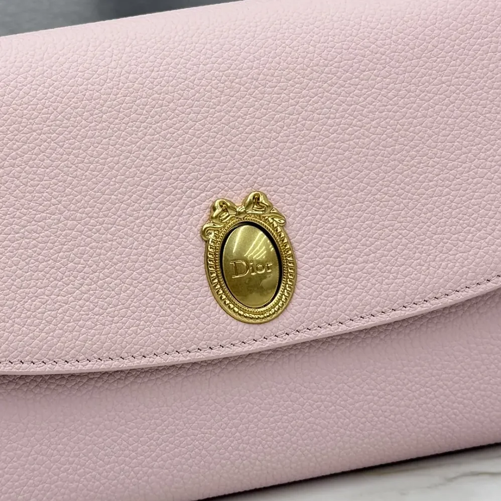 Dior Médaillon Envelope Pouch with Strap Rose Tendre and Gris Pietro Grained Calfskin for Women