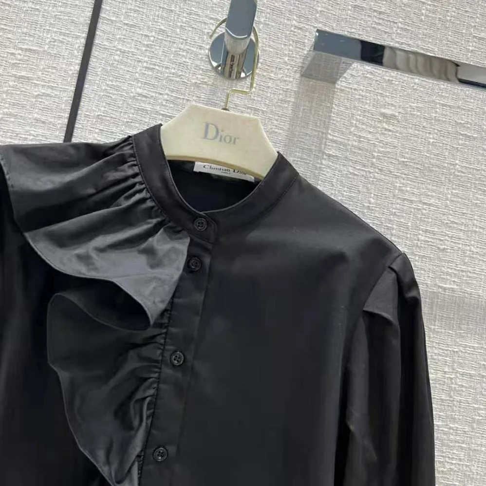 Dior Blouse with Ruffles Black Cotton Poplin for Women Dior Blouse with Ruffles Black Cotton Poplin for Women
