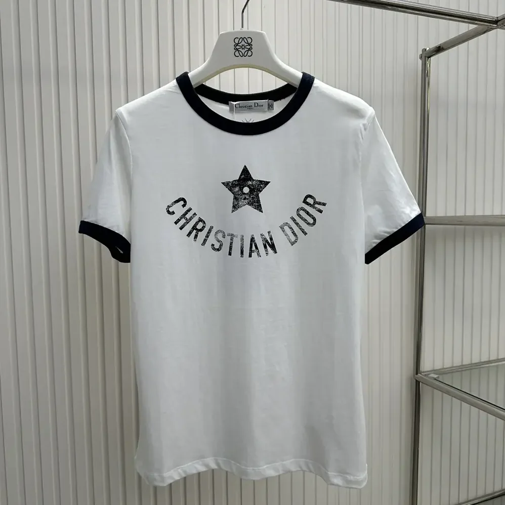 Dior Dioriviera T-Shirt Ecru and Navy Blue Cotton Jersey for Men Dior Dioriviera T-Shirt Ecru and Navy Blue Cotton Jersey for Men