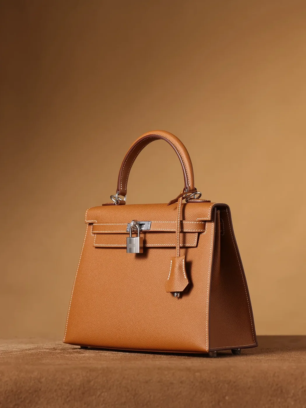 Hermes Kelly Epsom Silver Tone Lock Bag Brown 9,/ Hermes Kelly Epsom Silver Tone Lock Bag Brown 9,/