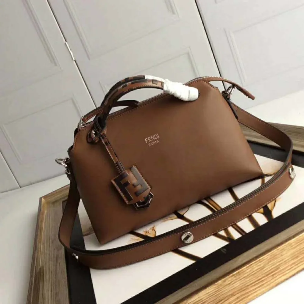 Fendi By the Way Regular Leather Boston Bag for Women in Brown Fendi By the Way Regular Leather Boston Bag for Women in Brown