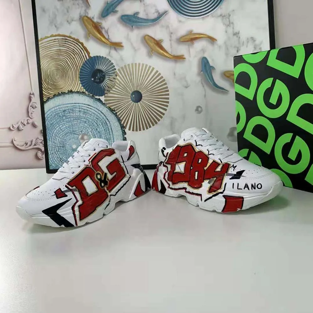 Dolce Gabbana D&G Hand-painted Calfskin Nappa Daymaster Sneakers for Women in Red Dolce Gabbana D&G Hand-painted Calfskin Nappa Daymaster Sneakers for Women in Red