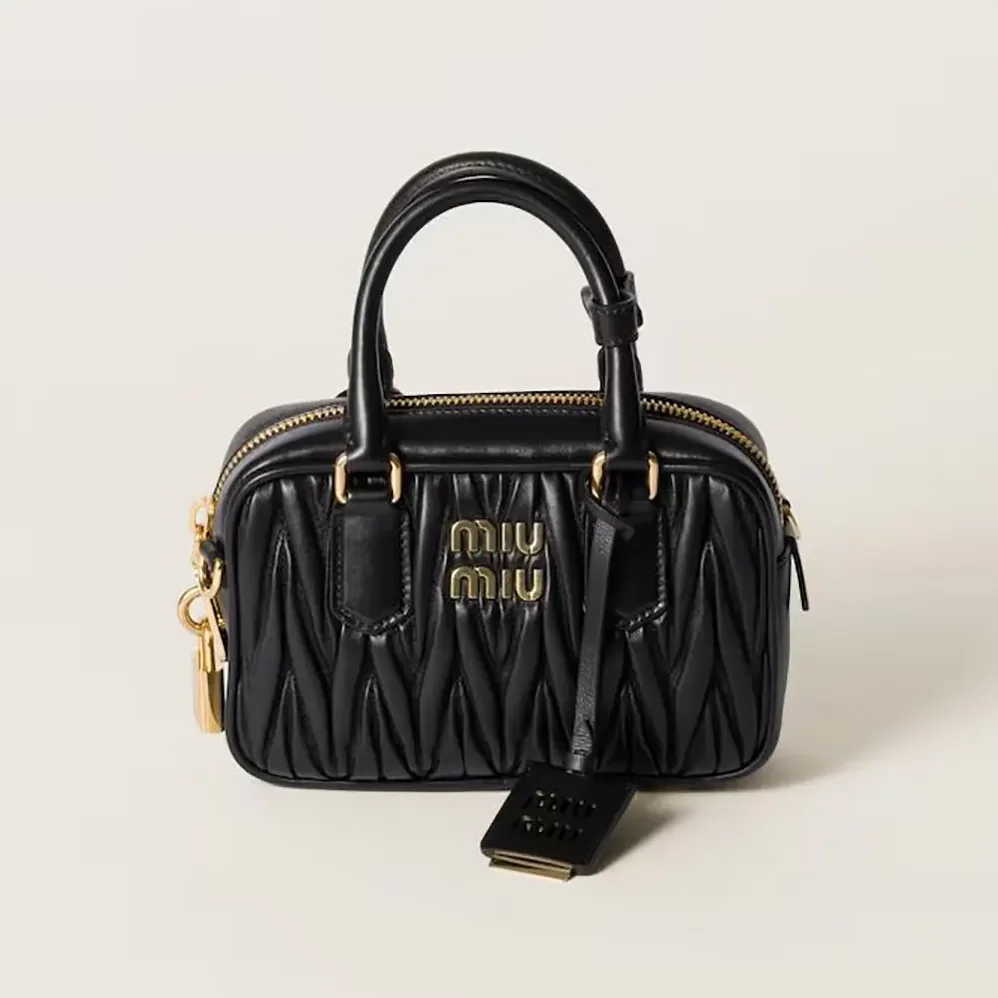 Miu Miu Arcadie Matelassé Nappa Leather Bag for Women in Black Miu Miu Arcadie Matelassé Nappa Leather Bag for Women in Black