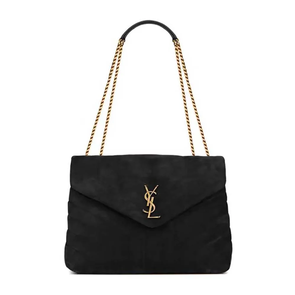 Saint Laurent YSL Loulou Medium Chain Bag in “Y”-Quilted Suede for Women in Black