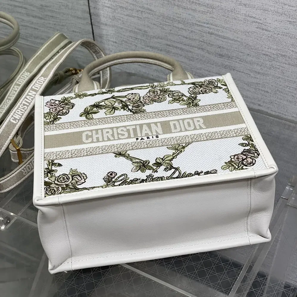 Dior Small Dior Book Tote Multicolor Amour de Roses Embroidery and Latte Calfskin for Women