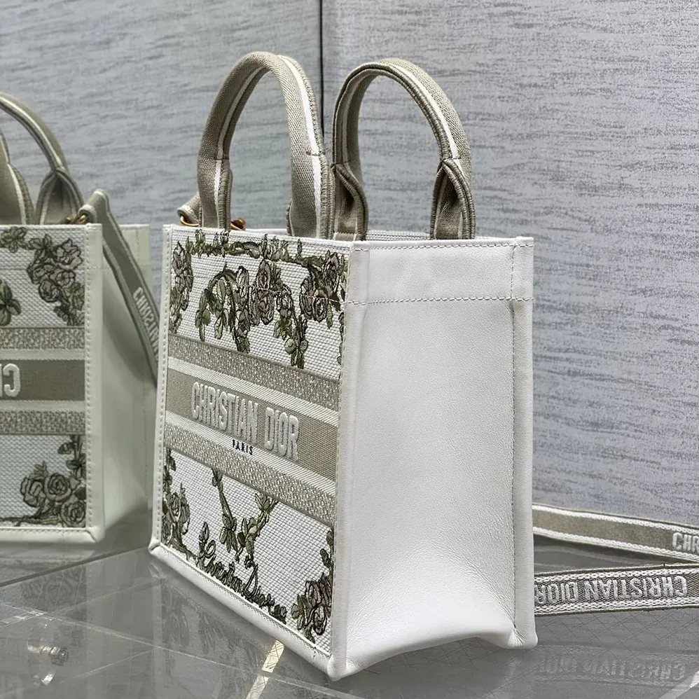 Dior Small Dior Book Tote Multicolor Amour de Roses Embroidery and Latte Calfskin for Women