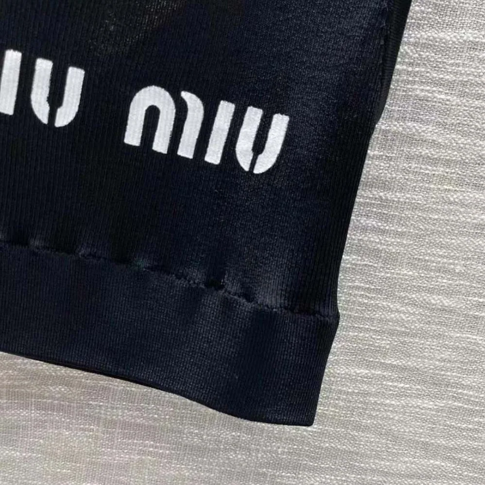 Miu Miu Viscose Top with Intarsia Logo for Women in Black