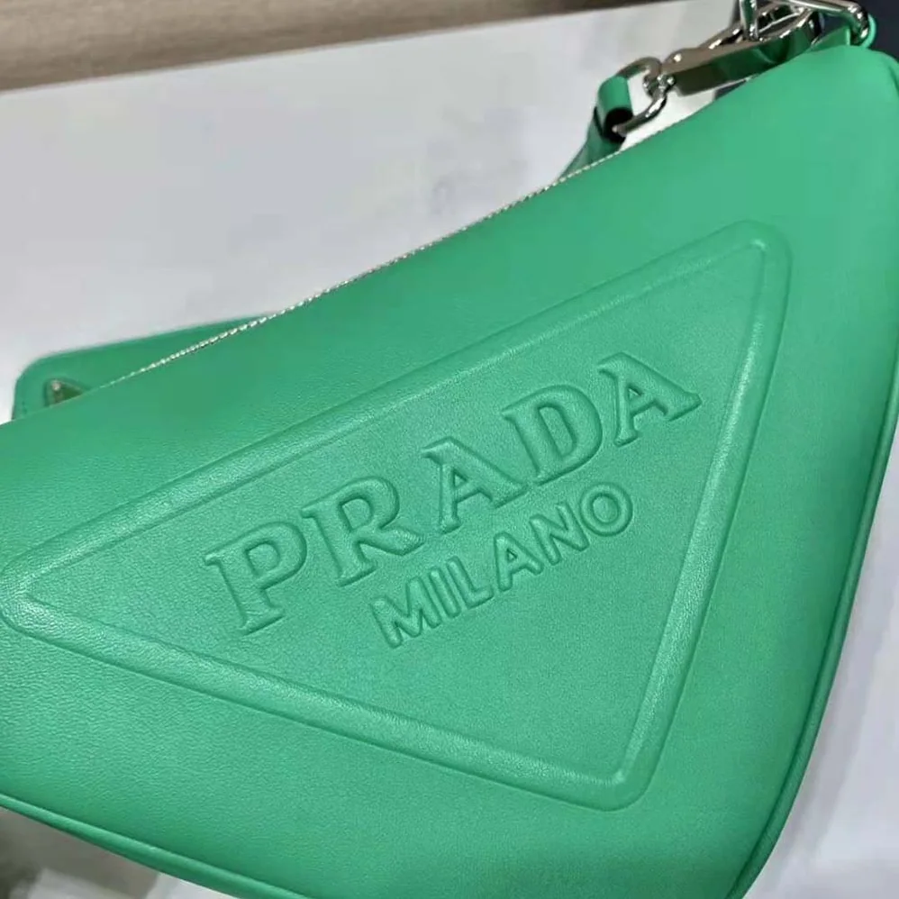 Prada Leather Triangle Shoulder Bag for Women in Green Prada Leather Triangle Shoulder Bag for Women in Green