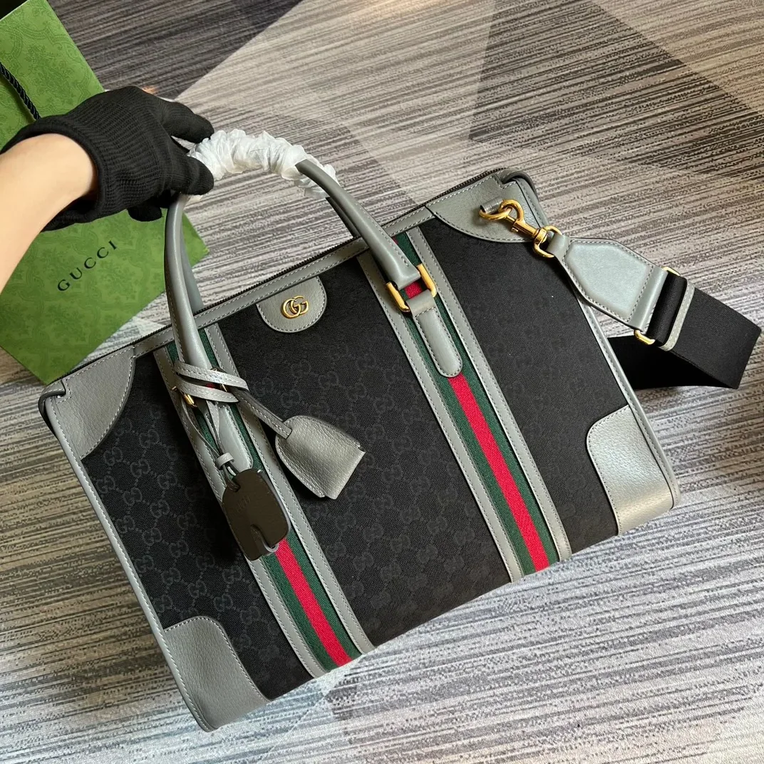 Large Bauletto Top Handle Bag With Double G White in Grey /