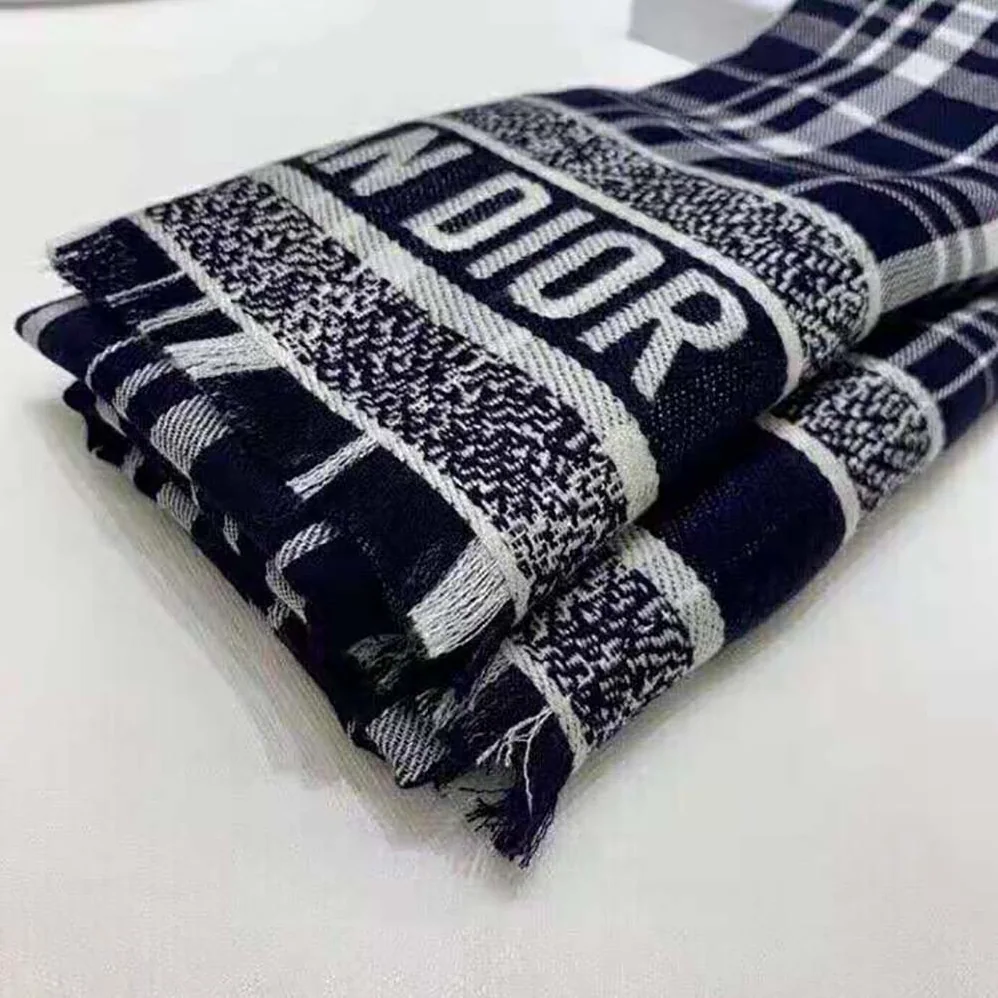 Dior Checkndior Pop Stole Navy Blue Cashmere Silk and Cotton for Women