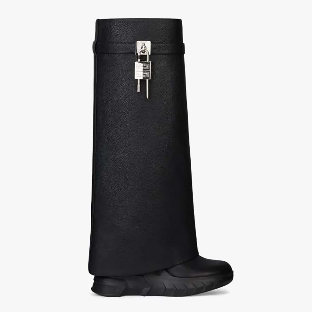 Givenchy Shark Lock Biker Boots in Grained Leather for Women in Black Givenchy Shark Lock Biker Boots in Grained Leather for Women in Black