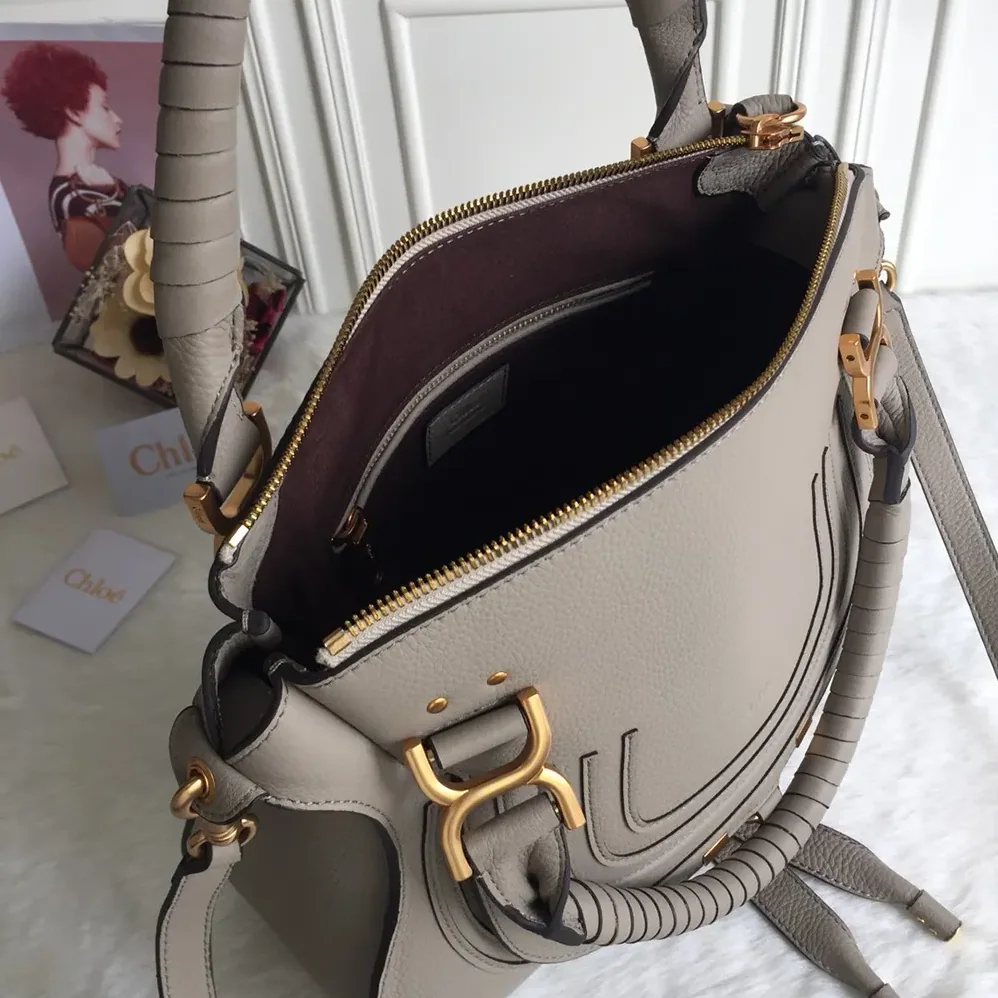 Chloe Marcie Bag in Grained Leather for Women in Grey