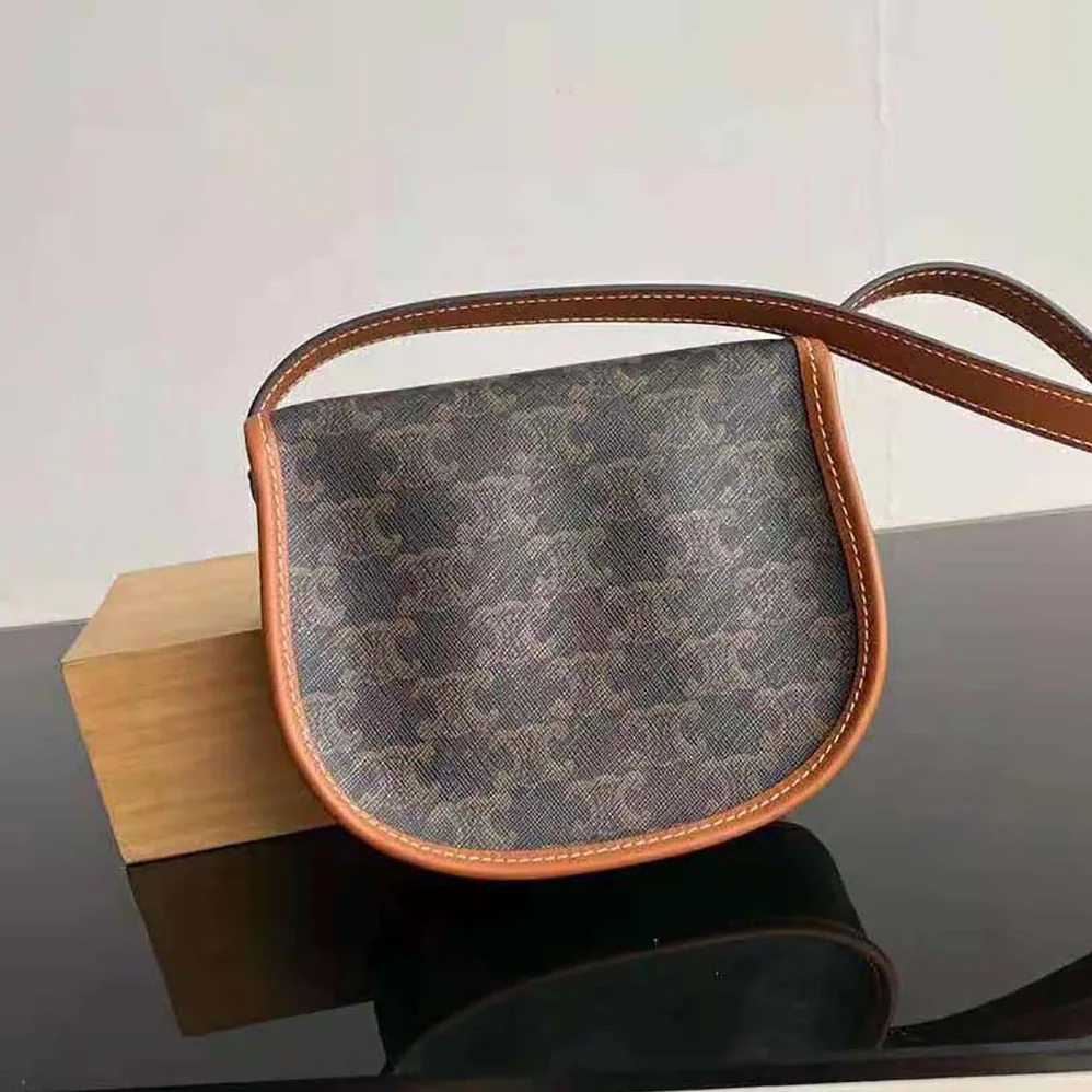 Celine Mini Besace in Triomphe Canvas and Calfskin for Women in Brown