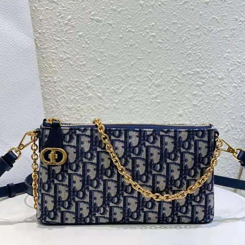 Dior 30 Montaigne Dior Midi Mini Bag Blue Dior Oblique Jacquard for Women