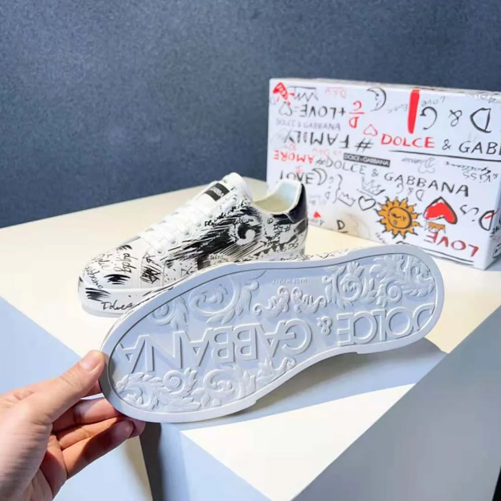 Dolce Gabbana D&G Calfskin Portofino Sneakers with Logo Print for Unisex Dolce Gabbana D&G Calfskin Portofino Sneakers with Logo Print for Unisex