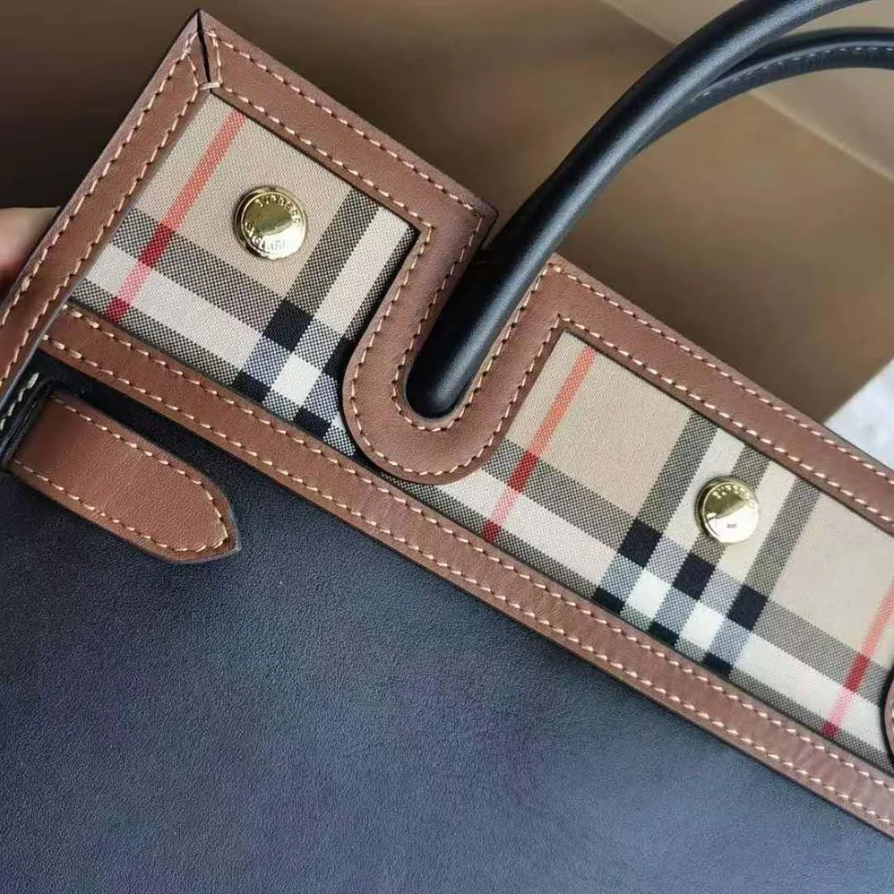 Burberry Mini Vintage Check Two-handle Title Bag for Women in Black Burberry Mini Vintage Check Two-handle Title Bag for Women in Black