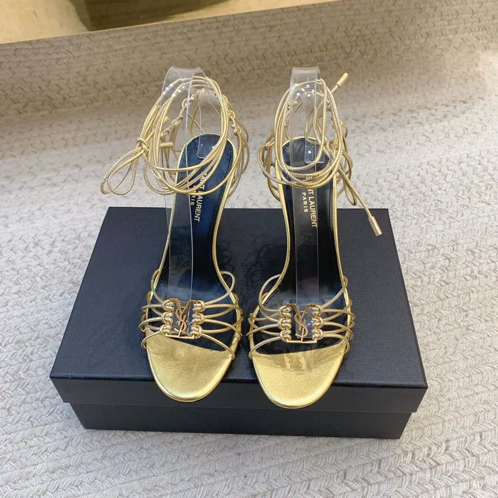 Saint Laurent YSL Babylone Sandals in Metallic Leather for Women Saint Laurent YSL Babylone Sandals in Metallic Leather for Women