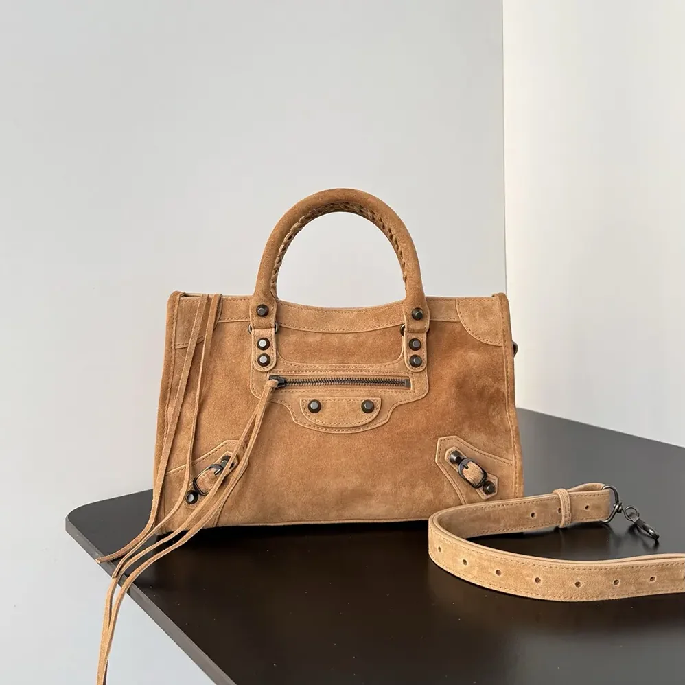 Balenciaga Le City Bag Small in Camel Suede Calfskin for Women